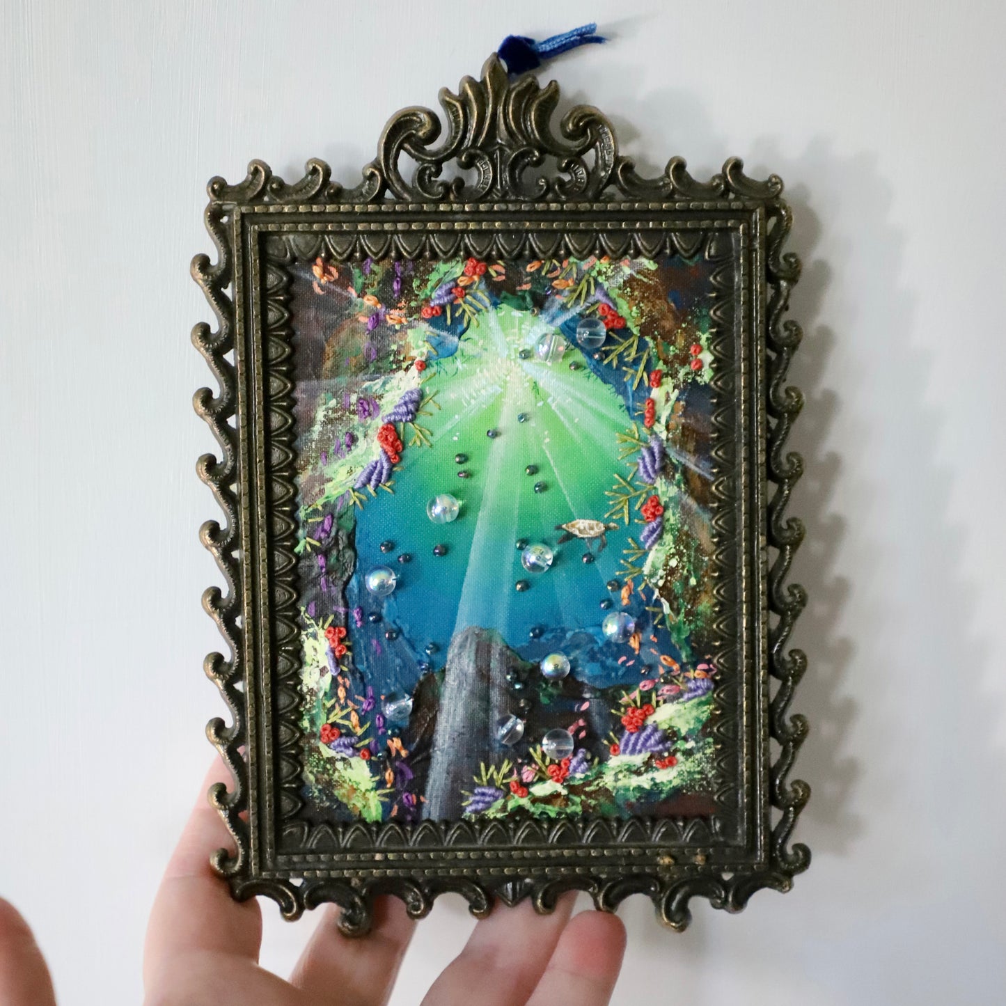 Scuba Dive - framed embroidery