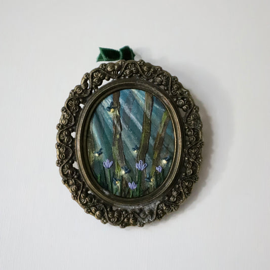 Fireflies - Mini framed embroidery
