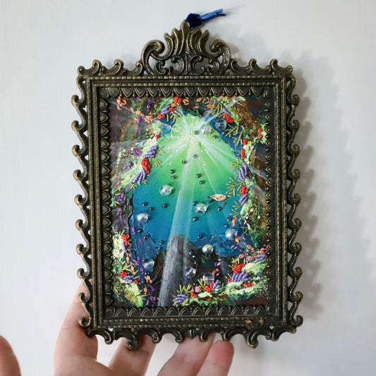 Scuba Dive - framed embroidery